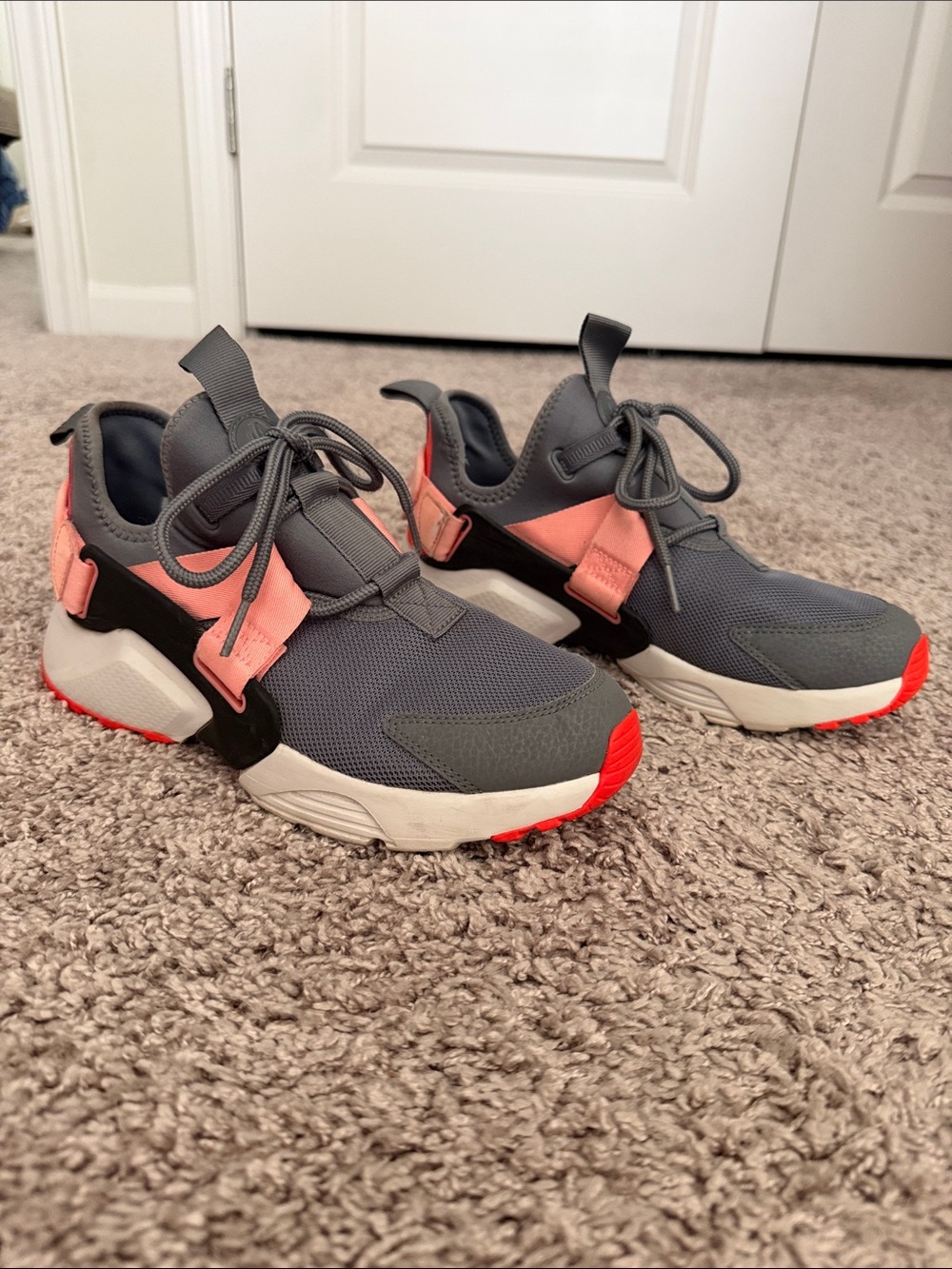 Nike Gray and Coral Women's Slip-On Sneakers